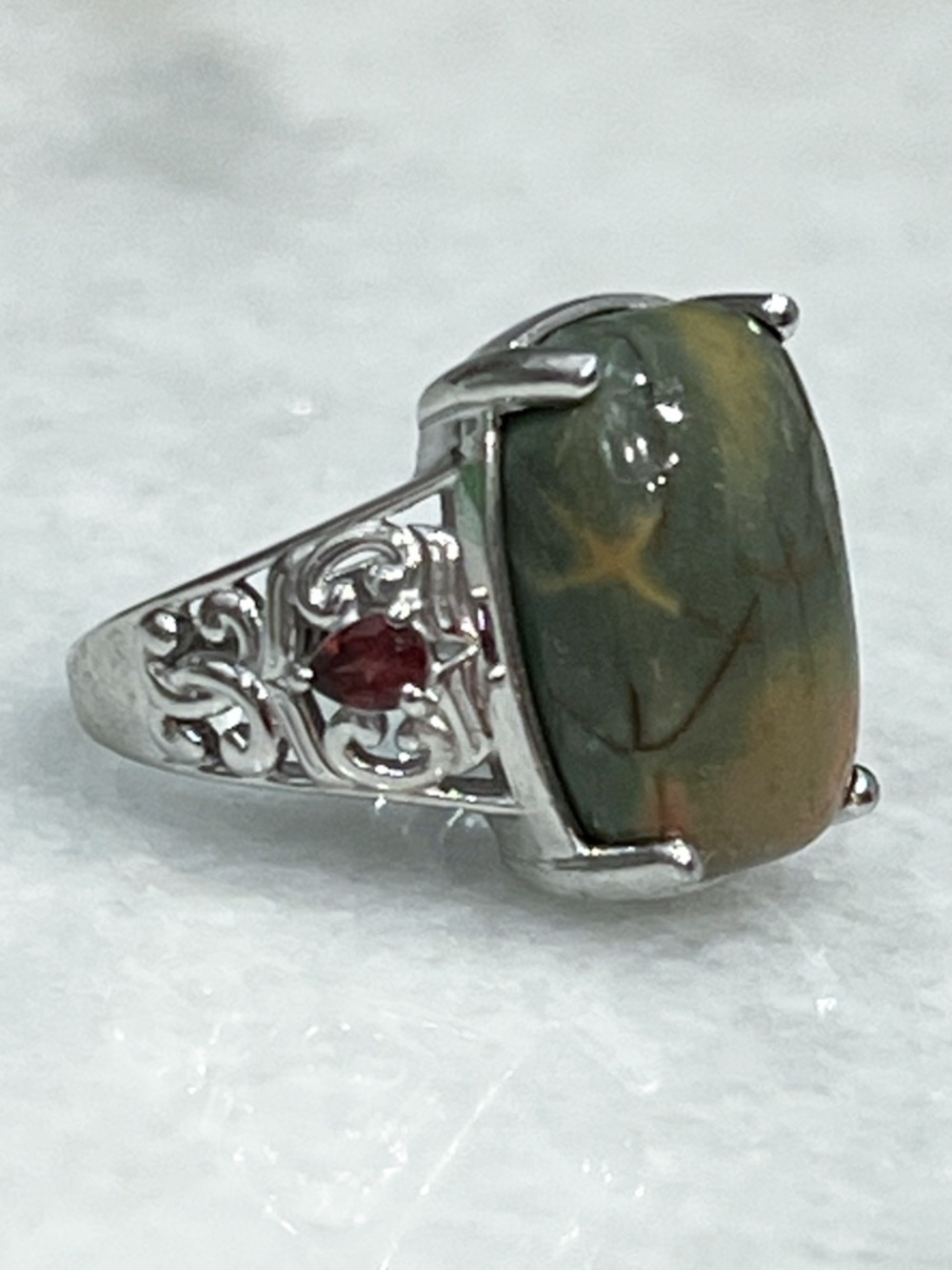 VALUE BUY Venus Jasper Mozambique Garnet Silver Ring Sz 7 PRICE FIRM! - Picture 4 of 8
